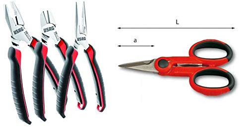 USAG 150 AX/SE3 U01500201 Assortimento con Pinza Universale, Pinza a Becchi Mezzotondi Diritti e Tronchese a Tagliente Diagonale (3 pezzi) & 207 C U02070004 Forbice per Elettricisti