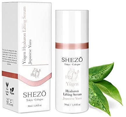 SHEZO Hyaluron Liftingserum hochdosiert 30ml Gesicht Serum Japanische Superfrucht Yuzu - Anti-Falten Gesichtserum – Natürliche Feuchtigkeitspflege Vitamin-C Serum für Gesicht - Made in Germany