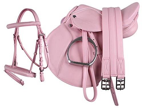 Equipride Pony Power Saddle 13 Faux Leather Bridle Leathers Stirrups Complete Set Pink