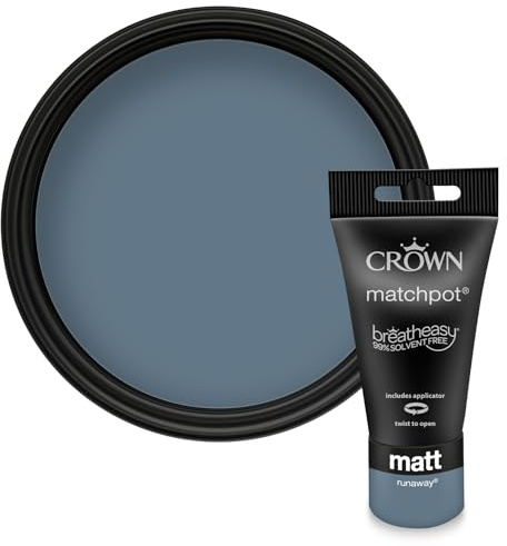 Crown WALLS & CEILINGS Blue Matt Paint Tester Pot - Sample 40ml | Try Runaway before you buy. See the true colour on your wall, in your own light. Low VOC, low odour, breatheasy