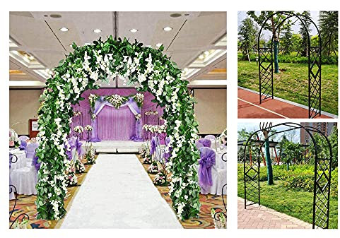 LINGOSHUN Outdoor Grid Garden Arch,Wrought Iron Pergola Arbor Weather-Proof,for Roses Climbing Plants Support Archway Garden Decoration/Black / W1.4×H2.3m