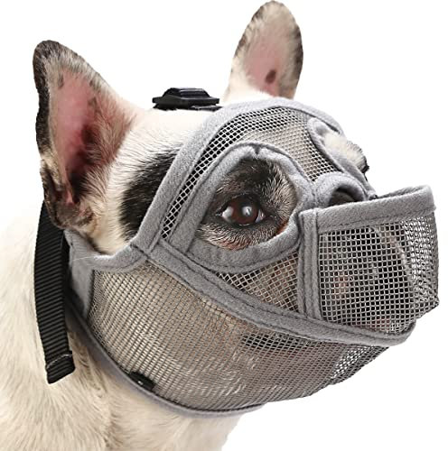BARKLESS Maulkorb für französische Bulldogge, kurze Schnauze, Netz-Hundemaulkorb mit ausgestrecktem Design für flaches Gesicht, Shih Tzu Englische Bulldogge, verhindert Beißen, Kauen ermöglicht