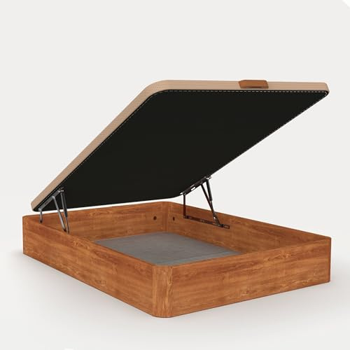 Topdormitorios | Canapé de Madera Abatible Gran Capacidad · Gran Capacidad; Cajón Madera; Cajón Cerezo; Tapa Crudo; Tejido 3D Transpirable · 140x190cm