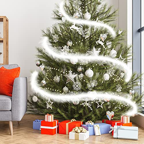 Weißen Federboa für Weihnachtsbaum, 2M Federboa Weiß Weihnachtsbaum Federgirlande Weiß Weihnachtsbaumband Flauschige Girlande Boa-Streifen Dekoration für Hochzeit Partydekoration
