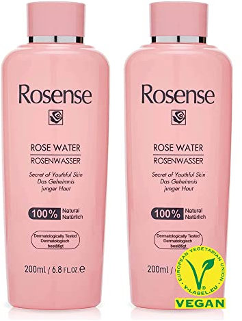Rosense Rosenwasser 2x200 ml – feuchtigkeitsspendendes Gesichtswasser zur Gesichtsreinigung Gesichtspflege 100% naturrein vegan