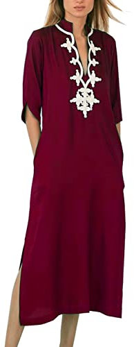 YOUKD été brodé Long Caftan bohème Kimono Plage Maillot de Bain Couvrir Robe Maxi pour Femme