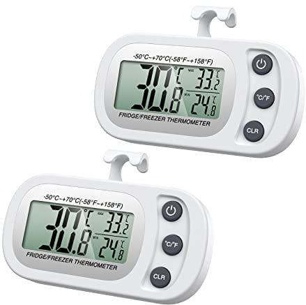 Fridge Thermometer Digital, Brifit Digital Fridge Freezer Temperature Thermometer with Clear LCD Display Min/Max °C/°F Function, Fridge Freezer Thermometer Support for Hanging Standing - 2 PACK