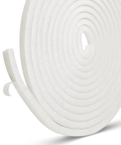 NAVK Draft Excluder Tape for Doors Windows, 5 m(L) x9 mm(W) x 9mm(T) Self-Adhesive Brush Seal Weather Strip, Draught Excluders for Sliding Doors Window and Wardrobe - White