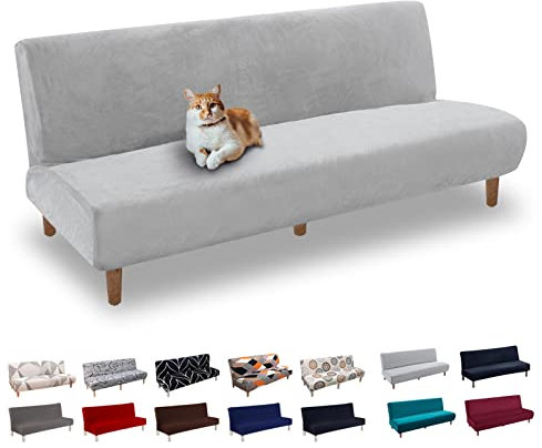 Lydevo Sofabezug ohne Armlehnen 3 Sitzer Sofabettüberzug Stretch Armlehne Sofabettüberzug Sofabezug Armlos Clic Clac Elastisch Couchbezug Futon für Klappcouch ohne Armlehnen,Samt#