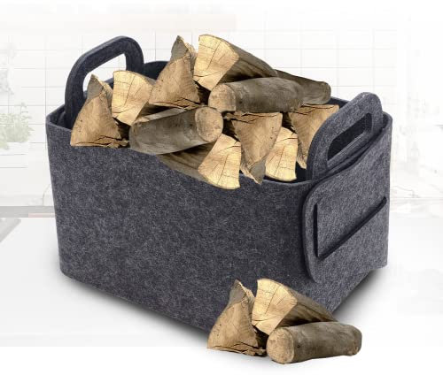 JHLA Holzkorb Geflochten Eckig mit Henkel Holzkorb für Kaminholz Geflochten für Einkaufstasche, Brennholztasche, Filzkorb,50x32x35cm