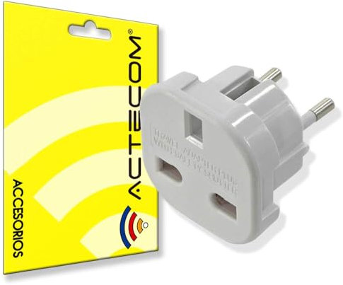 ACTECOM® Adaptateur universel de voyage : Convertisseur de courant Type G vers C/E/F, Blanc, 230 volts, 1 prise, Adaptateur de prise UK vers UE, Compatible appareils