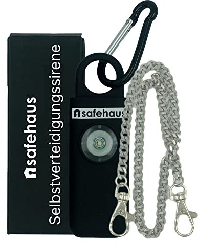 Safehaus Alarme Personnelle Anti Agression pour Femmes Sirène Forte Et Lumière LED Y Compris Chaîne D’Argent Donc Idéal Porte Clef Self Defense Femme Et Kit Auto Defense Femme Porte Clé Auto Defense