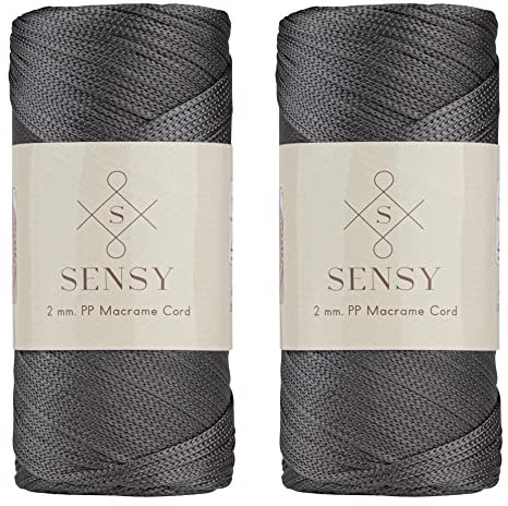 2 Garnstrange Sensy Premium 2 mm 230 Meter Polyester-Seil, 100% Polypropylen-Kordel Makramee-Kordel 2 mm Häkeltasche Kordel Makramee Seil Häkelgarn Geschenk für Strickwaren (Anthrazit)