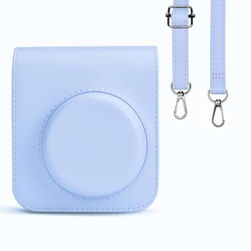 Rieibi Housse pour Instax Mini 12 - Étui de Protection en Cuir PU pour Appareil Photo Instantané Fujifilm Instax Mini 12 - Étui Amovible avec Bandoulière - Bleu