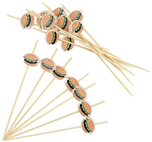 AWCIGG® 100 Stück Burger Cocktailspieße, Hölzerne Cocktail Zahnstocher, Hamburger Partyspieße Sticks für Burger Laden Hochzeit Geburtstag Weihnachten Party Dekoration