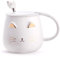 Cute Cat Coffee Mug Set With Lid and Kitty Spoon - Novelty Morning Tea Milk Mugs for Cat Lovers, Girls, Women - Christmas Birthday Gift 400ML/14oz (White)