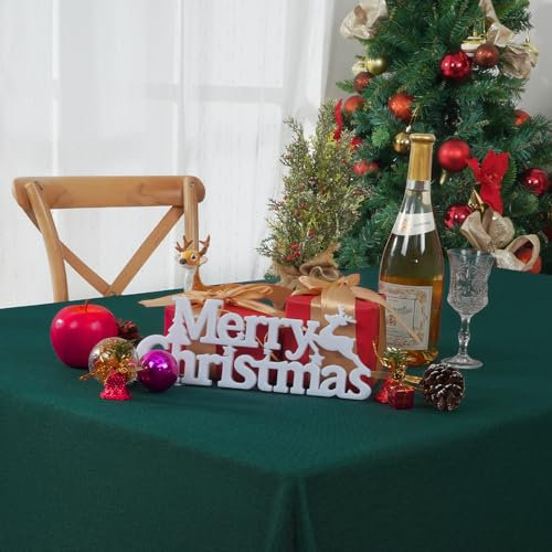 Yrendenge Grün Weihnachten Leinenoptik Tischdecke Wasserabweisend Abwaschbar Tischwäsche, Fleckschutz Optik Tischdecken, Lotuseffekt Party Tisch Weihnachtsdekoration Tischdecke, 130x160 cm
