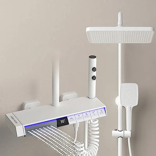 PINCHU Shower System Thermostatic Shower Faucet Set Wall Mount 5 Function Rain Shower Combo Set with Hand Shower, Shower Head, Back Spa, 2 Modes Bidet Spray, Tub Spout