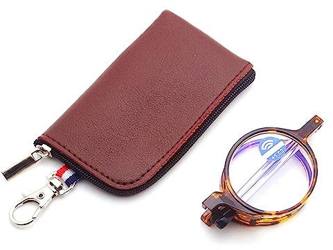 Lanomi Mini Lesebrille Rund Damen Herren Blaulichtfilter Lesehilfe Kompakte Faltbar Sehhilfe Klein Brille mit Pocket Etui Schildpatt 1.5