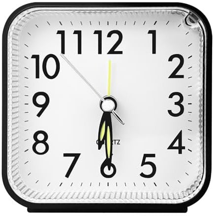 Nutabevr Réveil Analogique Silencieux sans Tic-Tac, Réveil Snooze avec Bouton supérieur, réveil Portable avec lumière et Fonction Snooze, Petite Réveil Voyage pour Chambre, Bureau, Voyage