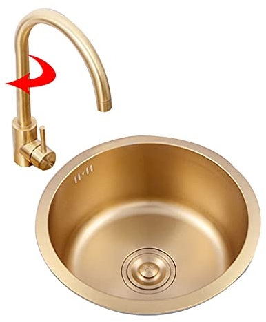 Badewanne, Einzelbecken, rundes Waschbecken, Metall, 32/36/40 cm, Edelstahl-Waschbecken, Einzelbecken, rundes Waschbecken für Unterbau- oder Aufsatzmontage (Farbe: Gold, Größe: 32 x 32 cm)