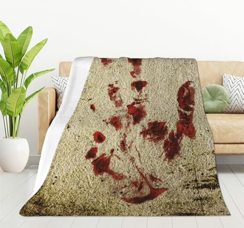 HGOD DESIGNS Blutige Handdecke, Horrorhaus mit einem Druck von Hand, Überwurf, Decke, Dekoration, gemütlich, warm, für Zuhause, Schlafzimmer, Sofa, Büro, 100 x 130 cm