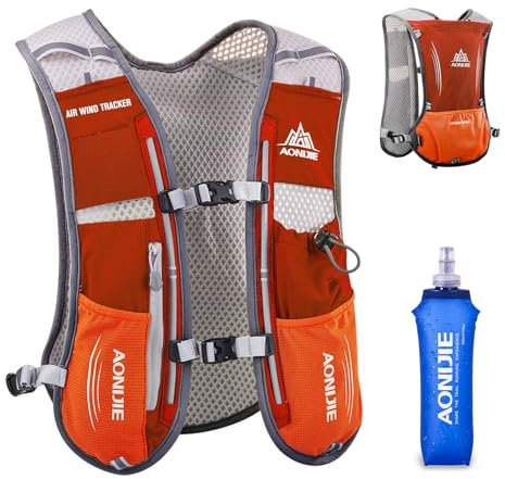 TRIWONDER Hydration Pack Backpack 5L Running Vest Marathon Race Water Backpack Cycling Hydration Vest for Men Women (Orange - with 500ml Water Bottle)
