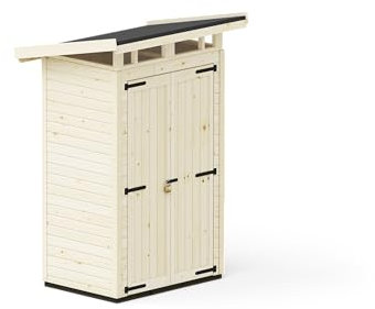 Upyard Abri de Jardin Strongbox S - Robuste Cabane à Outils en Bois avec Fondations Imprégnées et Toit en Plastique Extra-Résistant, 127x87 cm, Naturel