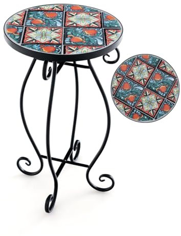 COSTWAY Beistelltisch Mosaiktisch Rund, Mosaik Gartentisch Bistrotisch, ∅30 x 50 cm, Balkontisch aus Metall & Keramik, Blumenhocker für Balkon Terrasse Garten (Bunt)
