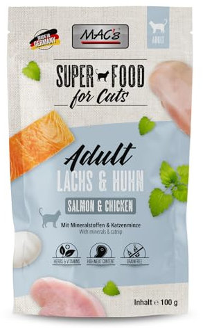Mac's Cat Pouch Nassfutter für Katzen, 12 x 100 g (Lachs und Huhn)