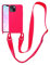 VooDirop Compatible with iPhone 6 6S 7 8 Case, iPhone SE 3 2022/ iPhone SE 2 2020 Case with Lanyard Crossbody iPhone Case with Strap Adjustable Silicone Phone Cover for iPhone Neon Pink