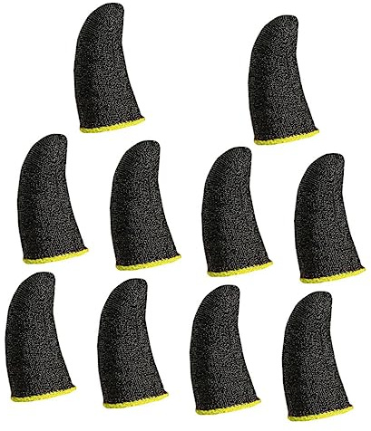 jojofuny 10 Stück Anti Schweiß Fingerschutz Gaming Daumenabdeckung Elastisch Mit Silberfaser Für Handy Game Controller Schwarz Mit Gelb Eingefasst