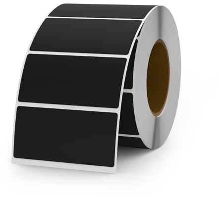YIKIADA 500 Stück Etiketten 25 × 50 mm Selbstklebend Beschriften Aufkleber Vinyl Wasserfest Ablösbar Klebeetiketten Rolle für Marmeladengläser Schwarz
