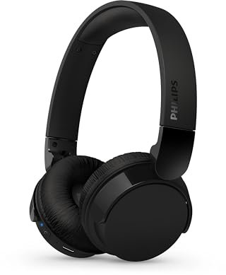 PHILIPS TAH4209BK Leichter ohraufliegender kabelloser Bluetooth-Kopfhörer mit passiver Geräuschisolierung – 55 Stunden Spielzeit, deutliche Anrufe, dynamischer Bass, 2 Stunden USB-C-Laden – Schwarz