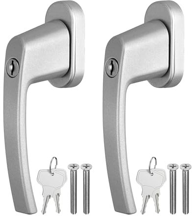 GARLLEN 2 PCS Poignée de Fenêtre Grise Serrure de Fenêtre en Aluminium avec Clé Poignée de Fenêtre de Sécurité Enfant en Longueur de Tige 35mm pour Porte Fenêtre Porte Balcon Maison