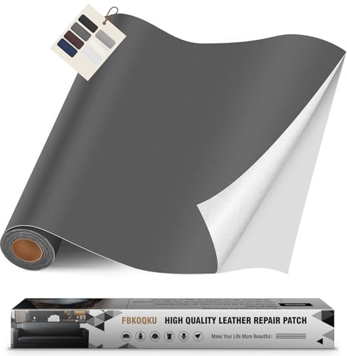 FBKOQKU Leder Reparatur Kit, Kunstleder Selbstklebend, 40 x 200cm, Für Möbel, Sofa, Autositze, Taschen, Schwarz Grau