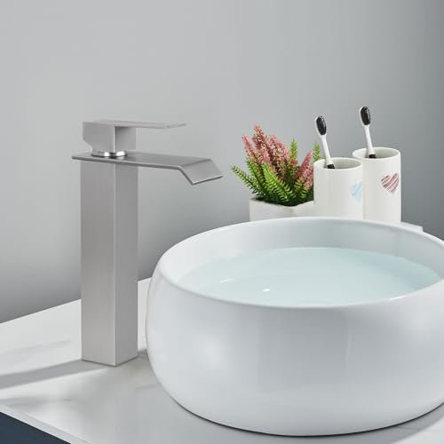 PHASAT Modern Wasserfall Wasserhahn Bad Hoch Waschtischarmatur Badezimmer Einhebelmischer Armatur Wasserhahn Bad für Waschbecken PTMP17L