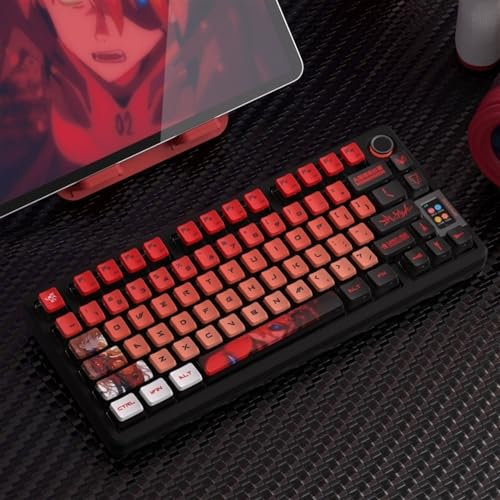 DucKey Evangelion Translucent Keycaps, Mechanical Gaming Keyboard EVA Anime OEM Profile PBT+PC Keycap(EVA-02)