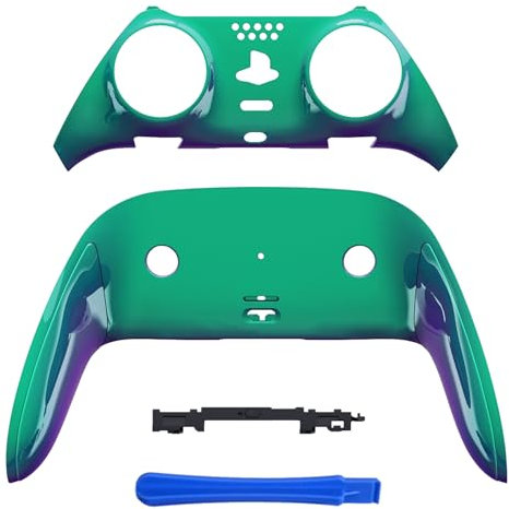 eXtremeRate Top Bottom Decorative Trim Shell Compatible with ps5 Edge Controller DIY Replacement Front Back Clip Shell, Custom Chameleon Green Purple Plates Cover Compatible with p s 5 Edge Controller