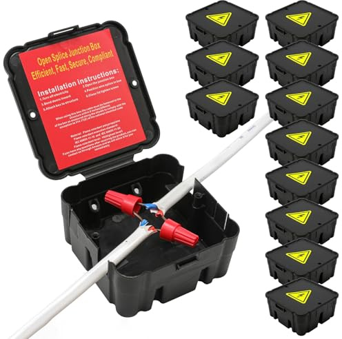 Black Open Splice Junction Box (12 Pack),Open Splices Repair Open Splices, 5 Second Installation Splice Box, Wire Electrical Junction Box with Cover V0 Flame Retardant Rating(Highest Level) (12)