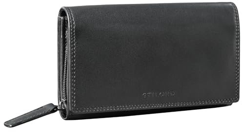 STILORD 'Chloe' Vintage Leder Geldbörse Damen mit RFID Schutz Portemonnaie Groß Brieftasche Frauen Echtleder mit Kartenfächer und Geschenkbox, Farbe:schwarz