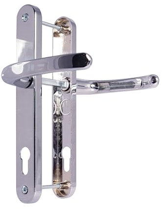 TSS UPVC Door Handles Lever/Lever 92mm PZ (Centres) 210mm Screw to ScrewBackplate 242mm X 34mm UPVC Door Handle External Door Handle White Replacement UPVC Door Handles (Polished Chrome)