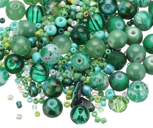 PATIKIL 2-8mm Assorted Glass Resin Beads, Cracked Gravel Round Beads Small European Spacer Seed Bead Mixed Bulk with Hole for Jewelry Making DIY Bracelet Crafts Necklace, Grass Green