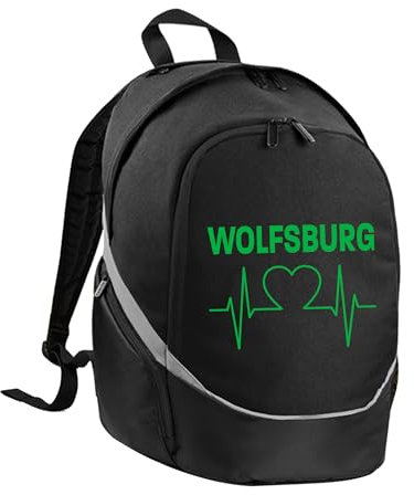 multifanshop Rucksack - Wolfsburg - Herzschlag - Druck grün - Tasche Größe one size schwarz