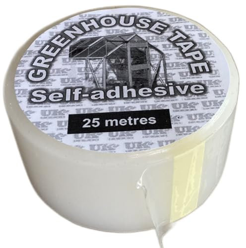GREENHOUSE TAPE - self-adhesive sealing and repair tape - transparent polythene tape - seals bubblewrap and plastic sheeting, helps repair glass panes. Long 25M roll