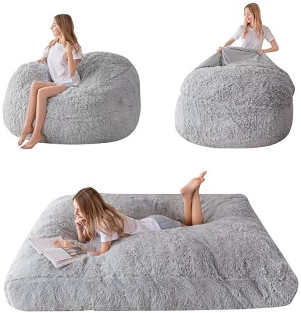 MAXYOYO Riesiges Sitzsackbett – umwandelbar vom Sitzsack zum Bett – großes Sofa mit Plüschbezug und Flauschiger Füllung im Lieferumfang enthalten, für Erwachsene, Paare, Gäste (Grau,150x200 cm)