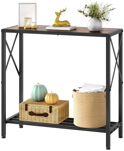 Tajsoon Table Console à 2 Niveaux, Petite Table d'entrée Fine avec étagères, Table d'entrée pour entrée, Table de canapé étroite pour Salon, Couloir, Bureau, Marron Rustique