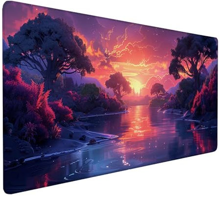 Alfombrilla Ratón XXL 600x300x3mm, Gaming Alfombrilla Ratón Ocaso, Alfombrilla Escritorio con Base de Goma Antideslizante, Alfombrilla Teclado y Raton, Pc Gaming Accesorios, Gamer Regalos, Rojo U-W-5