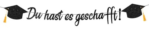 Cadimus Graduation Deko Girlande Schwarz,Du hast es geschafft Banner,Abschluss Girlande Papier,Abschluss Hut Decoration,Schwarz Dekoration für die Bachelor-Abschlussfeier