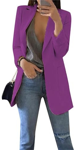 EFOFEI Women Work Office Business Suit Casual Cropped Blazer Simple Solid Color Suit Smart Jacket Purple XL